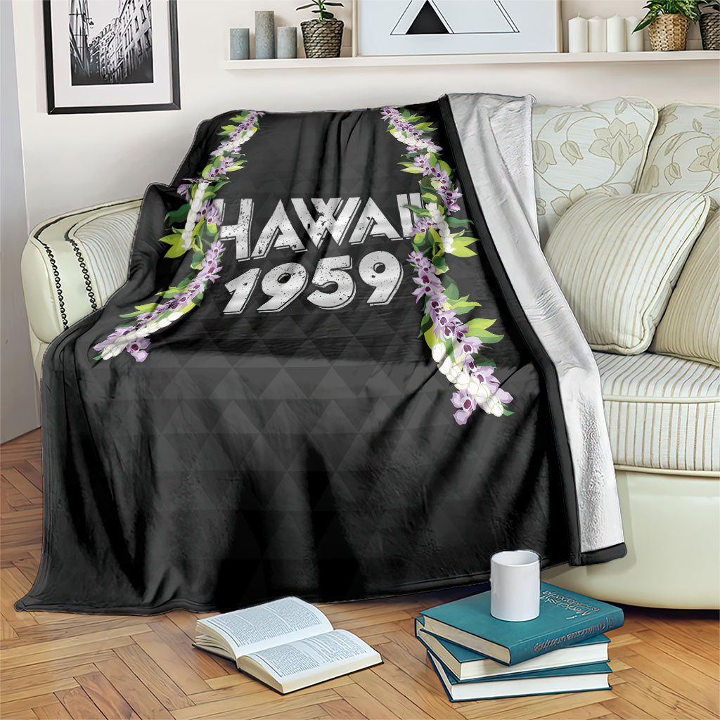 Hawaii Statehood Day Blanket Kakau Pattern With Maile Pikake Honohono Lei LT05 Black - Polynesian Pride
