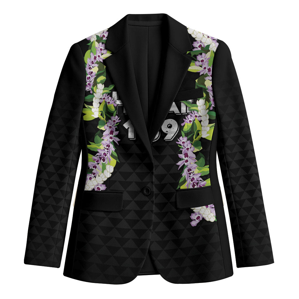 Hawaii Statehood Day Blazer Kakau Pattern With Maile Pikake Honohono Lei LT05 Unisex Black - Polynesian Pride