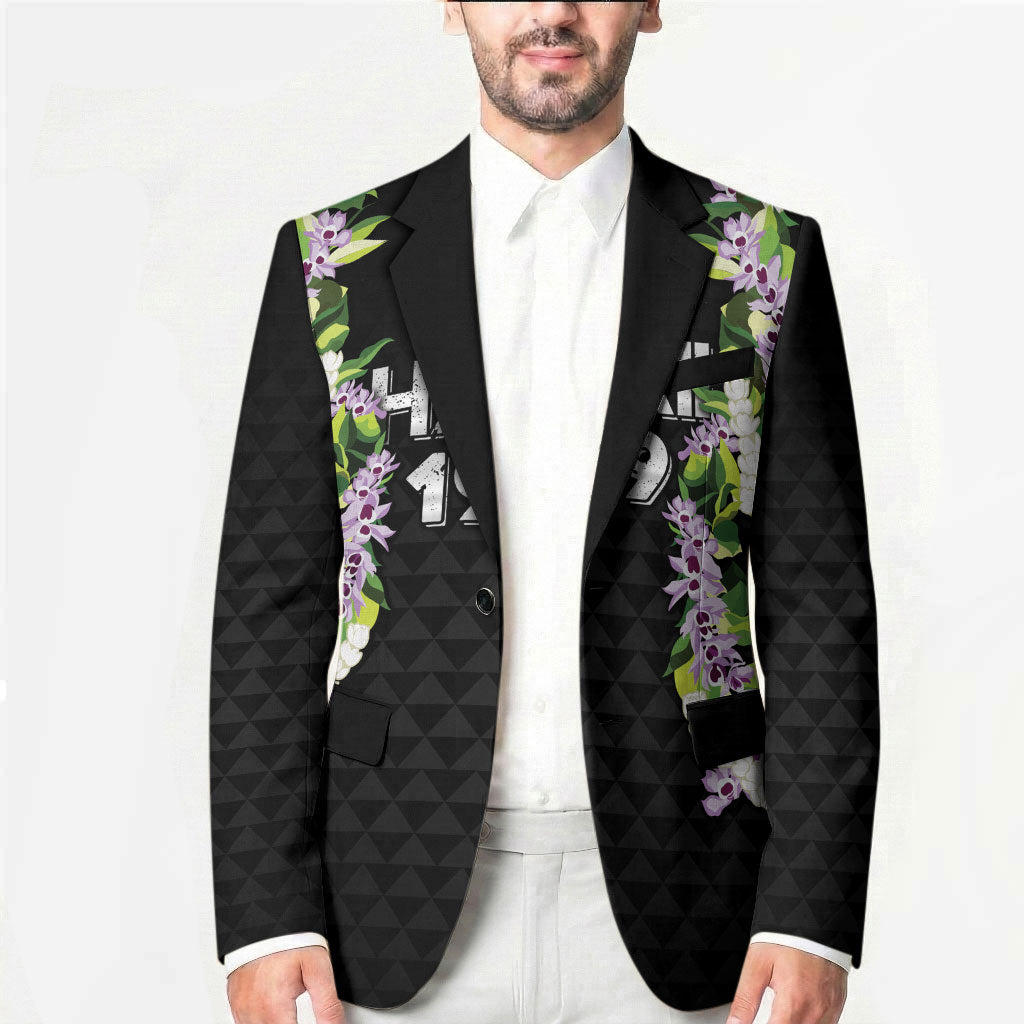 Hawaii Statehood Day Blazer Kakau Pattern With Maile Pikake Honohono Lei LT05 - Polynesian Pride
