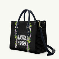 Hawaii Statehood Day Leather Bag Kakau Pattern With Maile Pikake Honohono Lei LT05 Black - Polynesian Pride