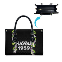 Hawaii Statehood Day Leather Bag Kakau Pattern With Maile Pikake Honohono Lei LT05 - Polynesian Pride