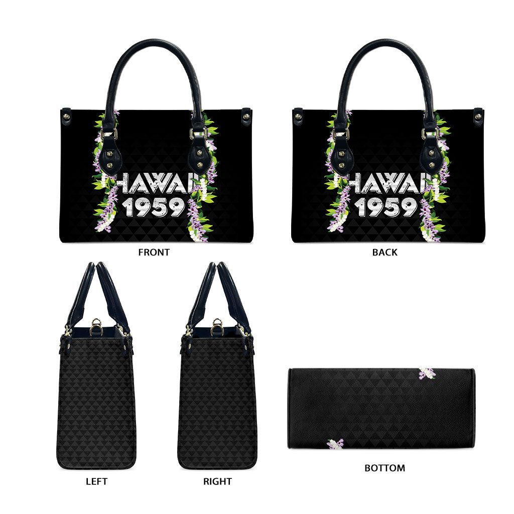 Hawaii Statehood Day Leather Bag Kakau Pattern With Maile Pikake Honohono Lei LT05 - Polynesian Pride