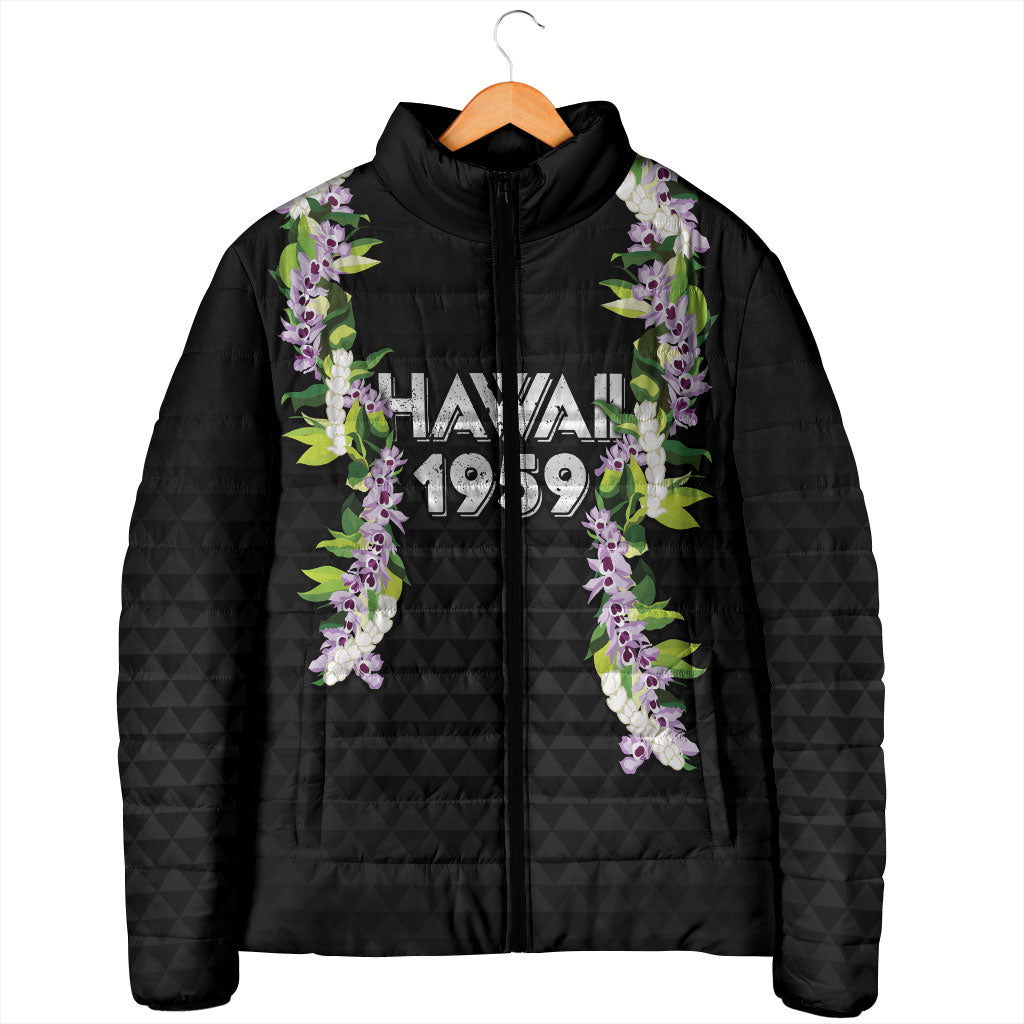 Hawaii Statehood Day Padded Jacket Kakau Pattern With Maile Pikake Honohono Lei LT05 - Polynesian Pride