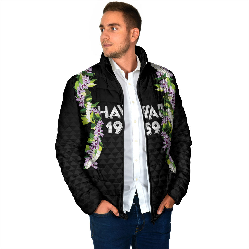 Hawaii Statehood Day Padded Jacket Kakau Pattern With Maile Pikake Honohono Lei LT05 - Polynesian Pride