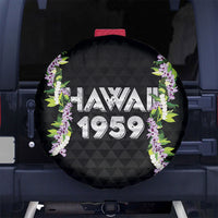 Hawaii Statehood Day Spare Tire Cover Kakau Pattern With Maile Pikake Honohono Lei LT05 No hole Black - Polynesian Pride