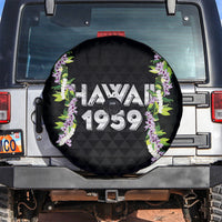Hawaii Statehood Day Spare Tire Cover Kakau Pattern With Maile Pikake Honohono Lei LT05 Black - Polynesian Pride