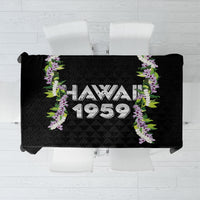 Hawaii Statehood Day Tablecloth Kakau Pattern With Maile Pikake Honohono Lei LT05 Black - Polynesian Pride