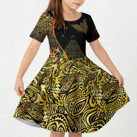 Papua New Guinea Hapi De Bilong Indipendens Kid Short Sleeve Dress Special Style LT05 KID Black - Polynesian Pride