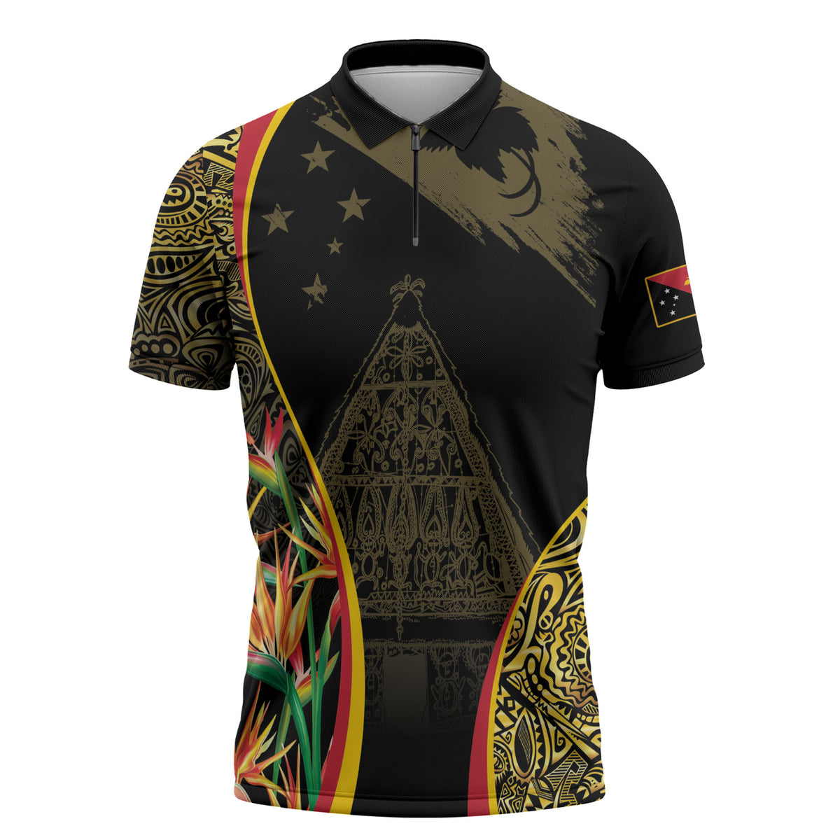 Papua New Guinea Hapi De Bilong Indipendens Zipper Polo Shirt Special Style LT05 Black - Polynesian Pride