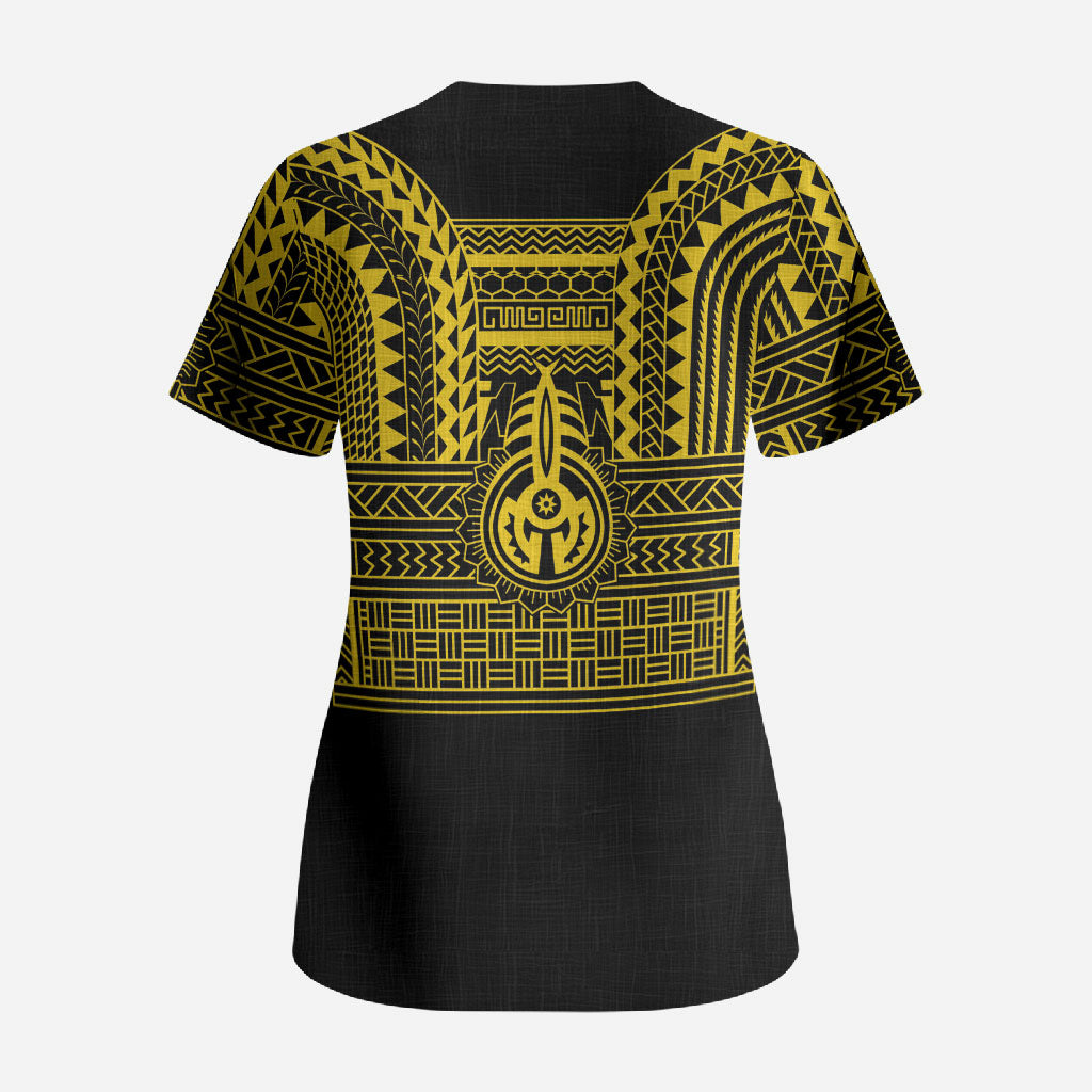 Philippines Filipinos Scrub Top Igorot Tribal Pattern Black LT05 - Polynesian Pride