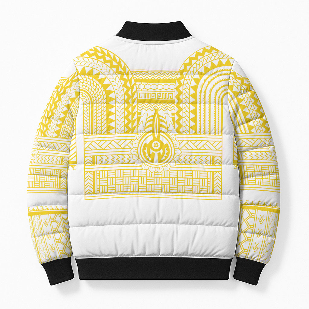 Philippines Filipinos Bomber Puffer Jacket Igorot Tribal Pattern White LT05 - Polynesian Pride