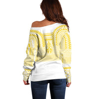 Philippines Filipinos Off Shoulder Sweater Igorot Tribal Pattern White LT05 - Polynesian Pride
