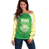 Kuki Independence 2026 Off Shoulder Sweater Cook Islands 15 Finest Green Version LT05 Women Green - Polynesian Pride