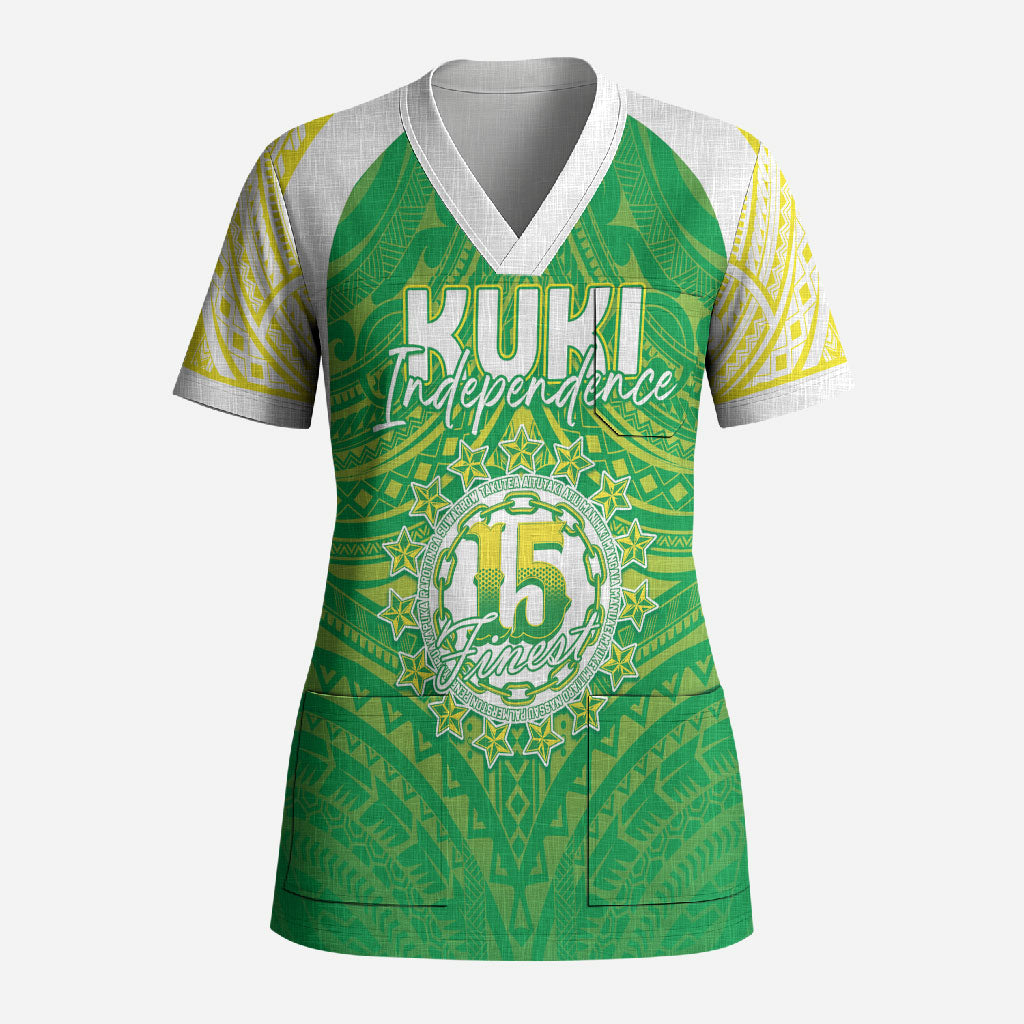 Kuki Independence 2026 Scrub Top Cook Islands 15 Finest Green Version LT05 Adult Green - Polynesian Pride