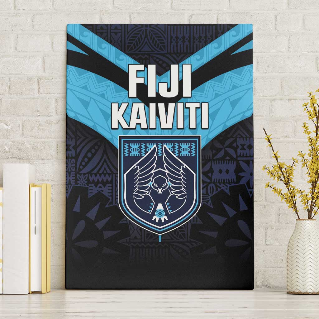 Fiji Kaiviti Rugby Canvas Wall Art Fiji Tapa Pattern LT05 Without Frame Blue - Polynesian Pride