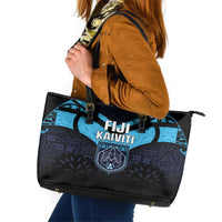 Fiji Kaiviti Rugby Leather Tote Bag Fiji Tapa Pattern LT05 Blue - Polynesian Pride