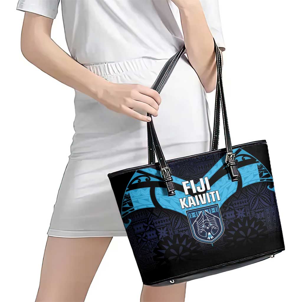 Fiji Kaiviti Rugby Leather Tote Bag Fiji Tapa Pattern LT05 - Polynesian Pride