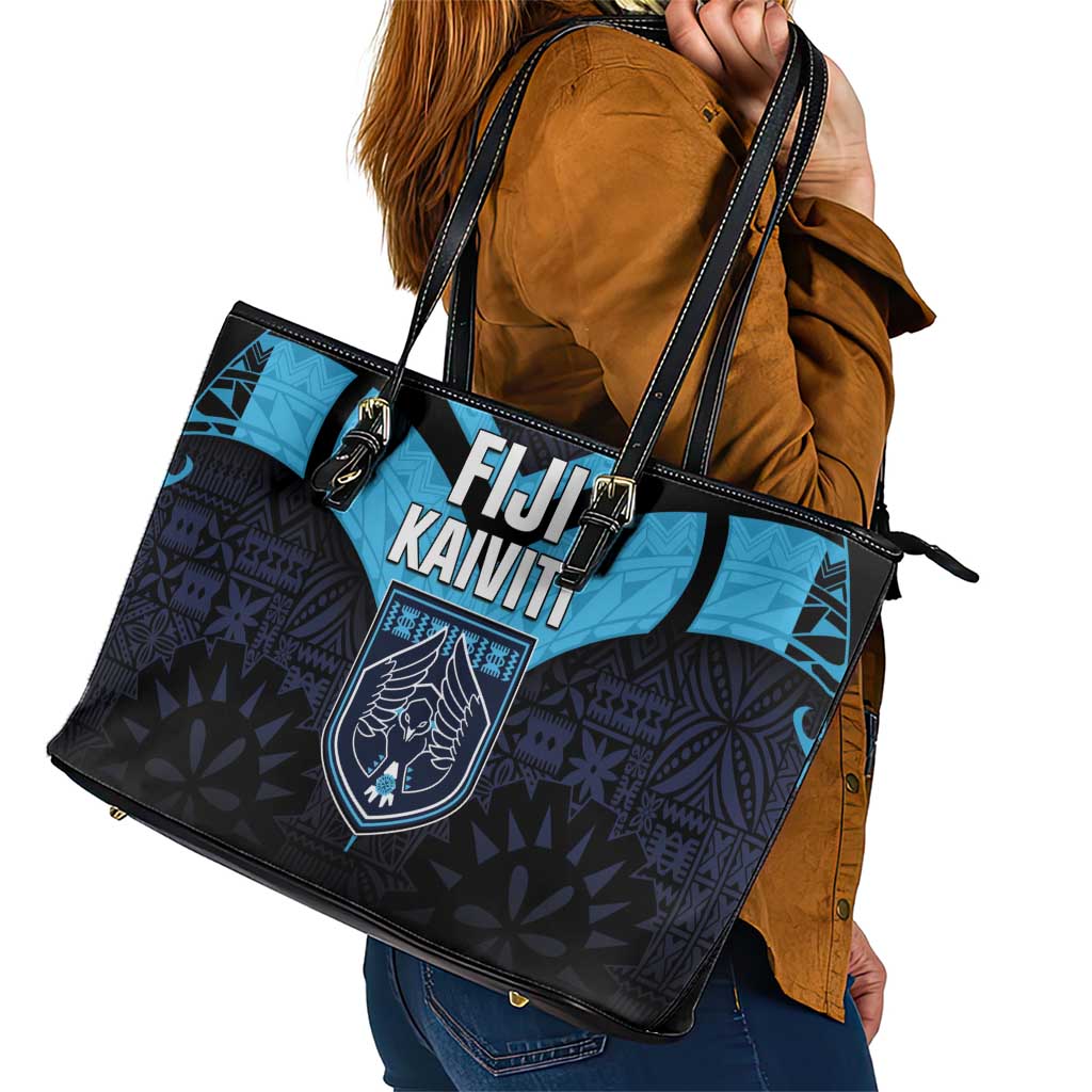 Fiji Kaiviti Rugby Leather Tote Bag Fiji Tapa Pattern LT05 - Polynesian Pride