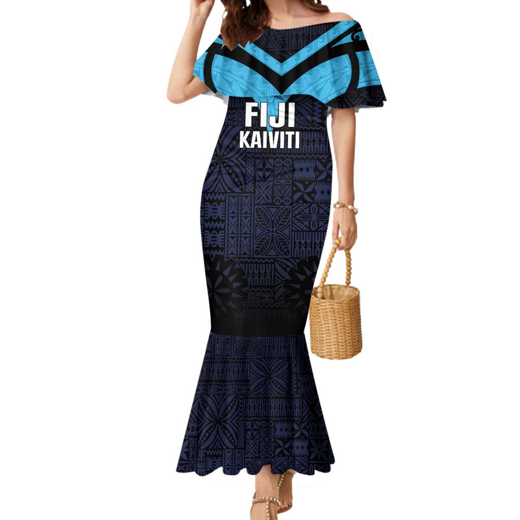 Custom Fiji Kaiviti Rugby Mermaid Dress Fiji Tapa Pattern LT05 Women Blue - Polynesian Pride