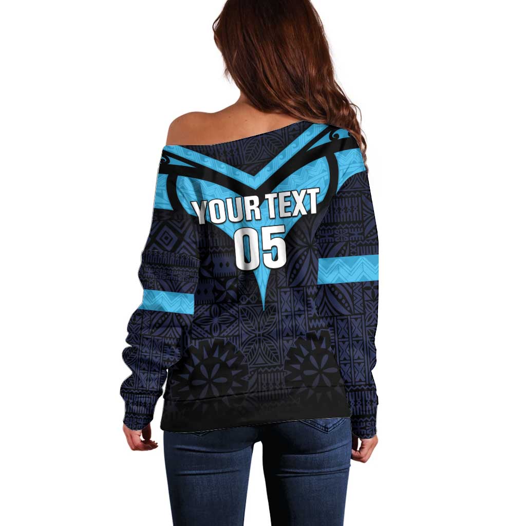 Custom Fiji Kaiviti Rugby Off Shoulder Sweater Fiji Tapa Pattern LT05 - Polynesian Pride