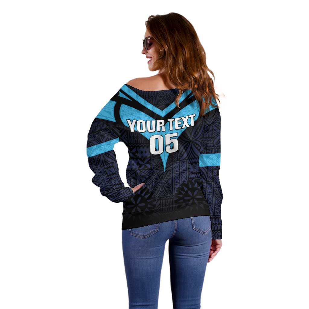 Custom Fiji Kaiviti Rugby Off Shoulder Sweater Fiji Tapa Pattern LT05 - Polynesian Pride