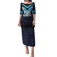 Custom Fiji Kaiviti Rugby Puletasi Fiji Tapa Pattern LT05 Long Dress Blue - Polynesian Pride