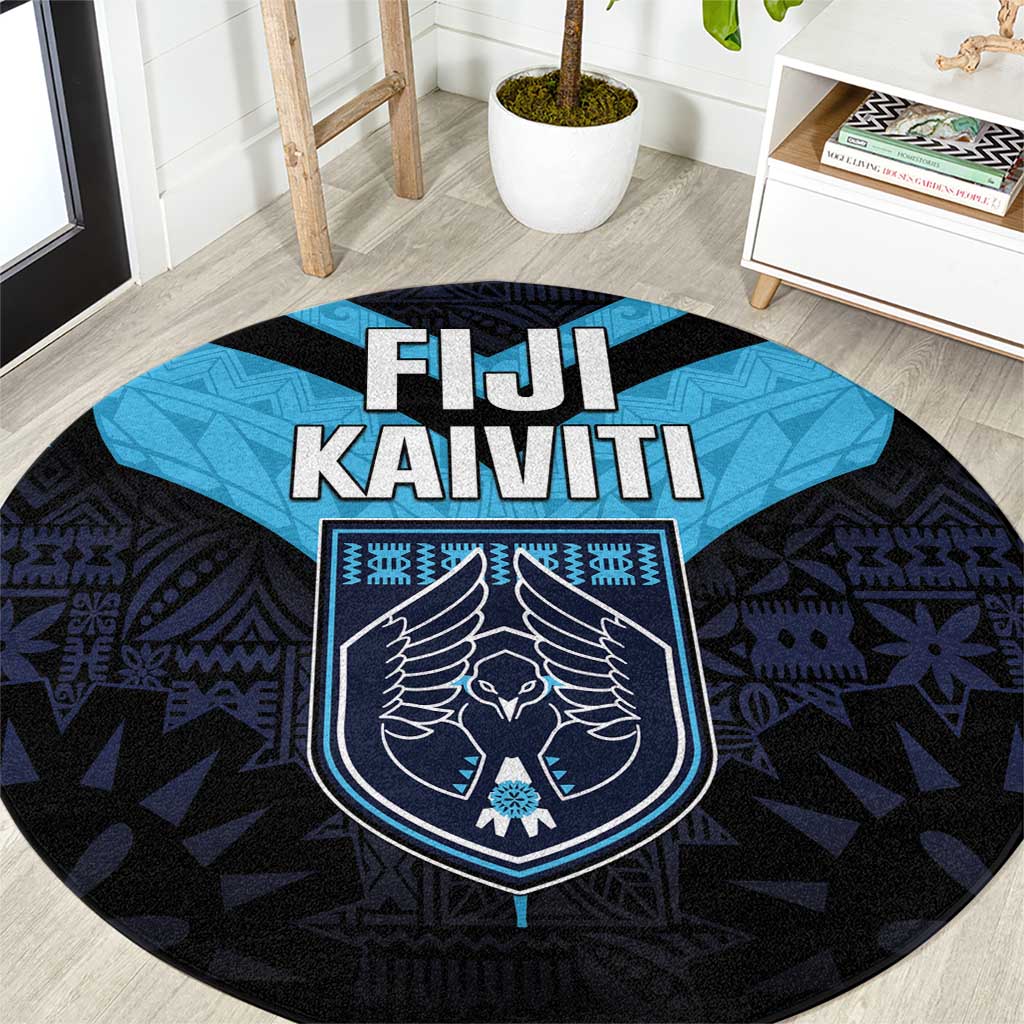 Fiji Kaiviti Rugby Round Carpet Fiji Tapa Pattern LT05 Blue - Polynesian Pride