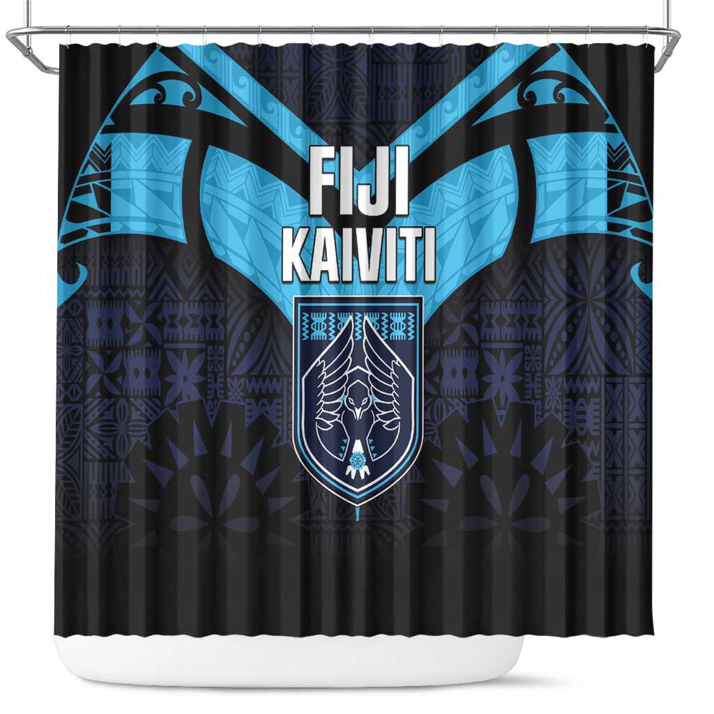 Fiji Kaiviti Rugby Shower Curtain Fiji Tapa Pattern LT05 Blue - Polynesian Pride