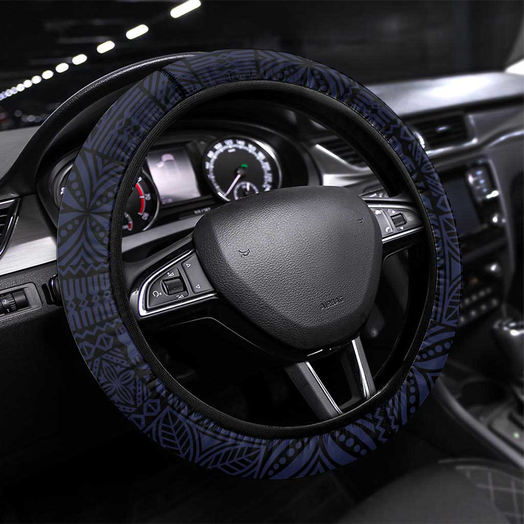 Fiji Kaiviti Rugby Steering Wheel Cover Fiji Tapa Pattern LT05 Universal Fit Blue - Polynesian Pride