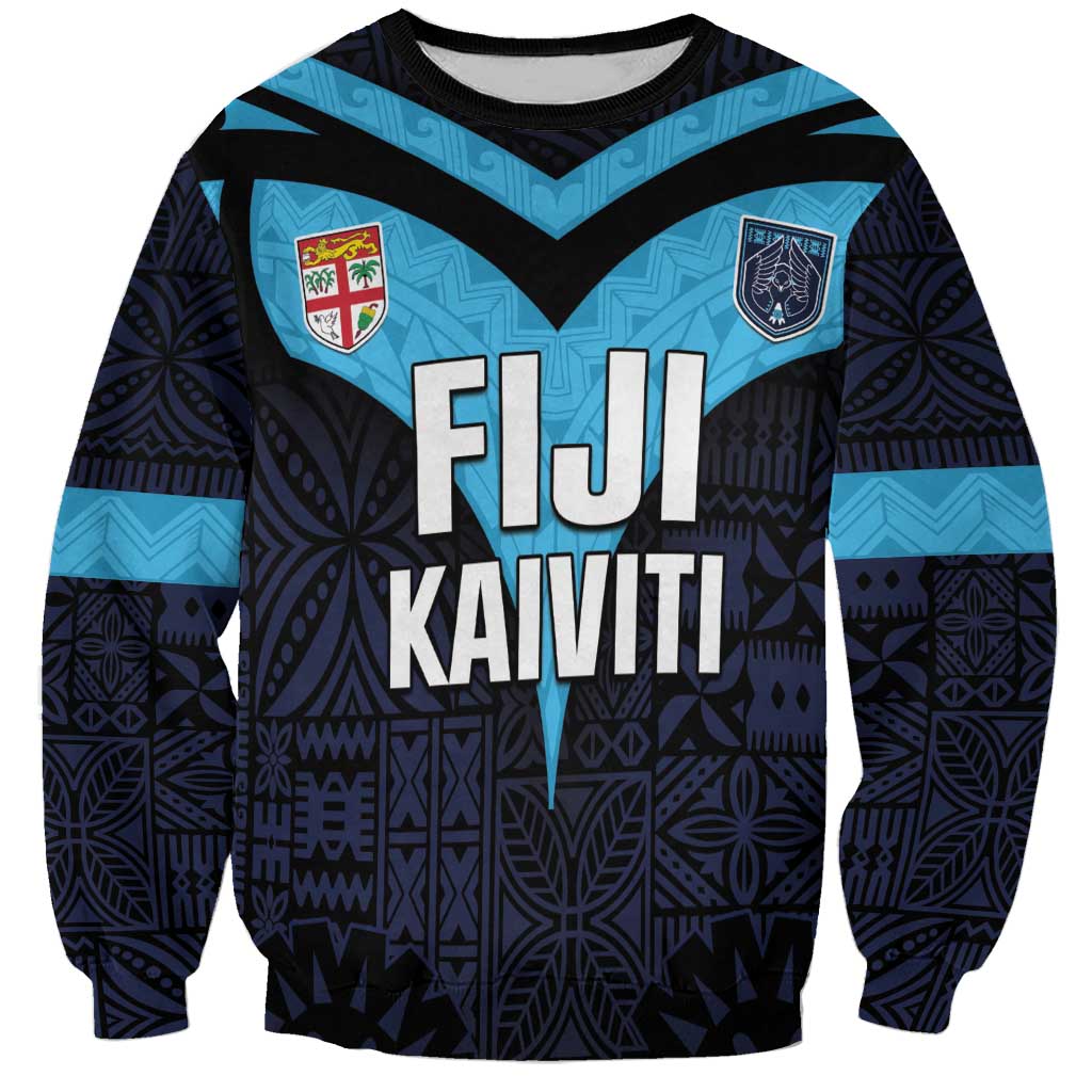 Custom Fiji Kaiviti Rugby Sweatshirt Fiji Tapa Pattern LT05 Unisex Blue - Polynesian Pride
