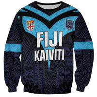 Custom Fiji Kaiviti Rugby Sweatshirt Fiji Tapa Pattern LT05 Unisex Blue - Polynesian Pride