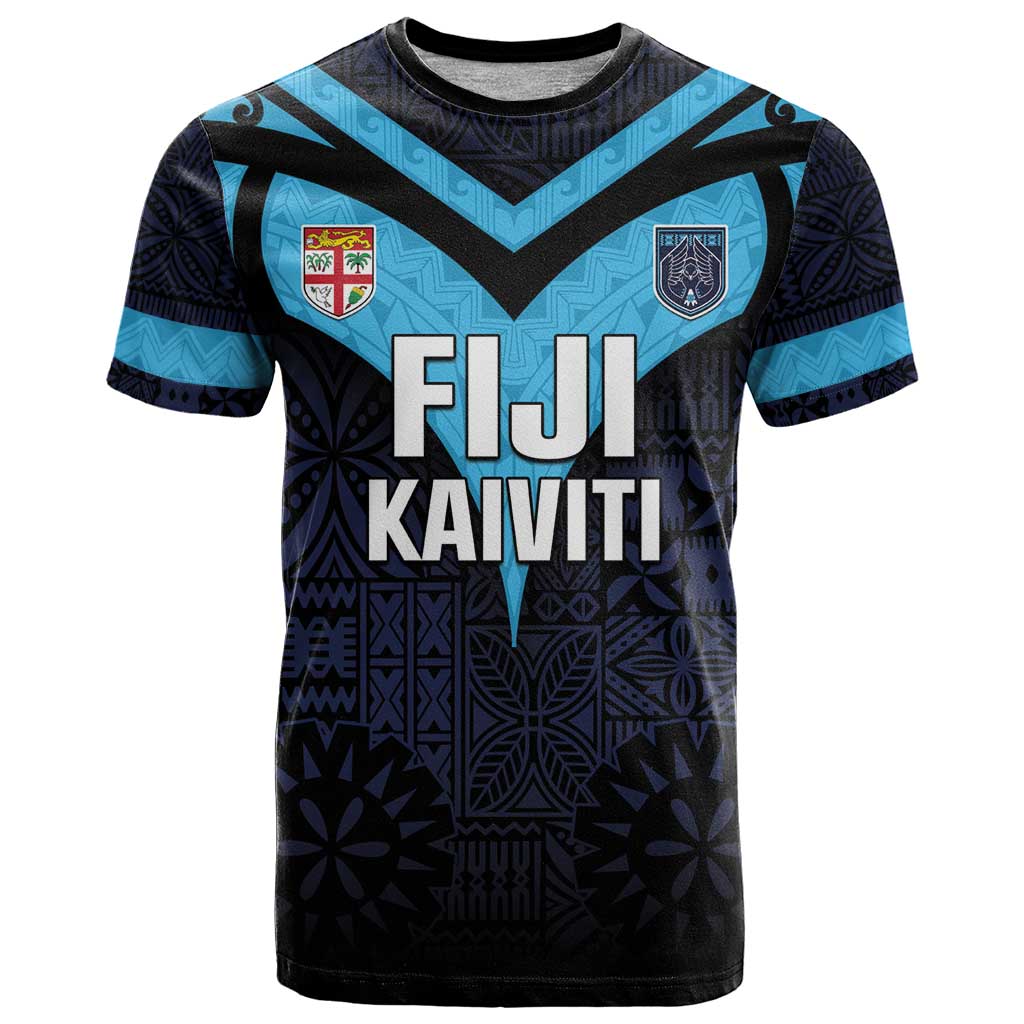 Custom Fiji Kaiviti Rugby T Shirt Fiji Tapa Pattern LT05 Blue - Polynesian Pride