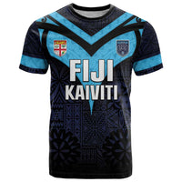 Custom Fiji Kaiviti Rugby T Shirt Fiji Tapa Pattern LT05 Blue - Polynesian Pride