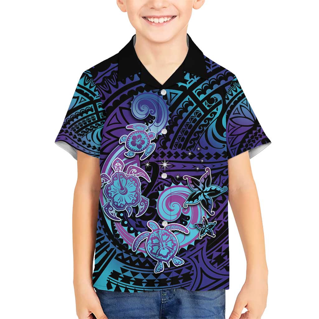 Hawaii Makahiki Turtle Kid Hawaiian Shirt Spiral Polynesian Tattoo LT05 Kid Purple - Polynesian Pride