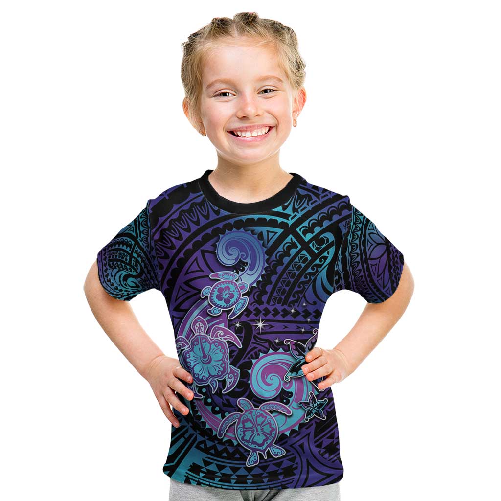 Hawaii Makahiki Turtle Kid T Shirt Spiral Polynesian Tattoo LT05 Purple - Polynesian Pride