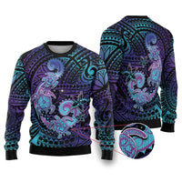 Hawaii Makahiki Turtle Ugly Christmas Sweater Spiral Polynesian Tattoo LT05 Purple - Polynesian Pride