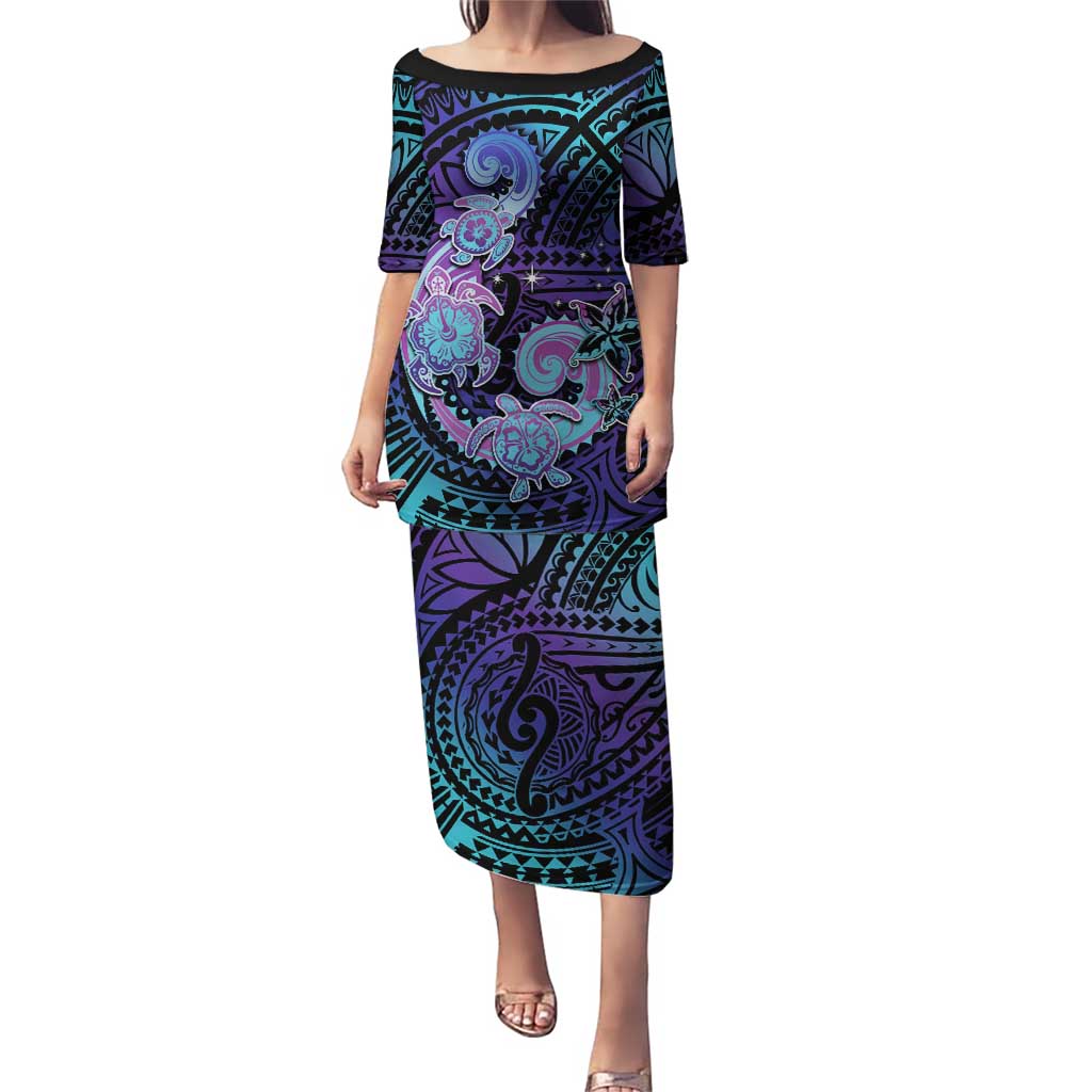 Hawaii Makahiki Turtle Puletasi Spiral Polynesian Tattoo LT05 Long Dress Purple - Polynesian Pride