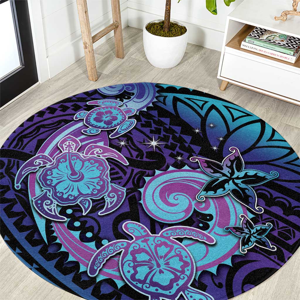 Hawaii Makahiki Turtle Round Carpet Spiral Polynesian Tattoo LT05 Purple - Polynesian Pride