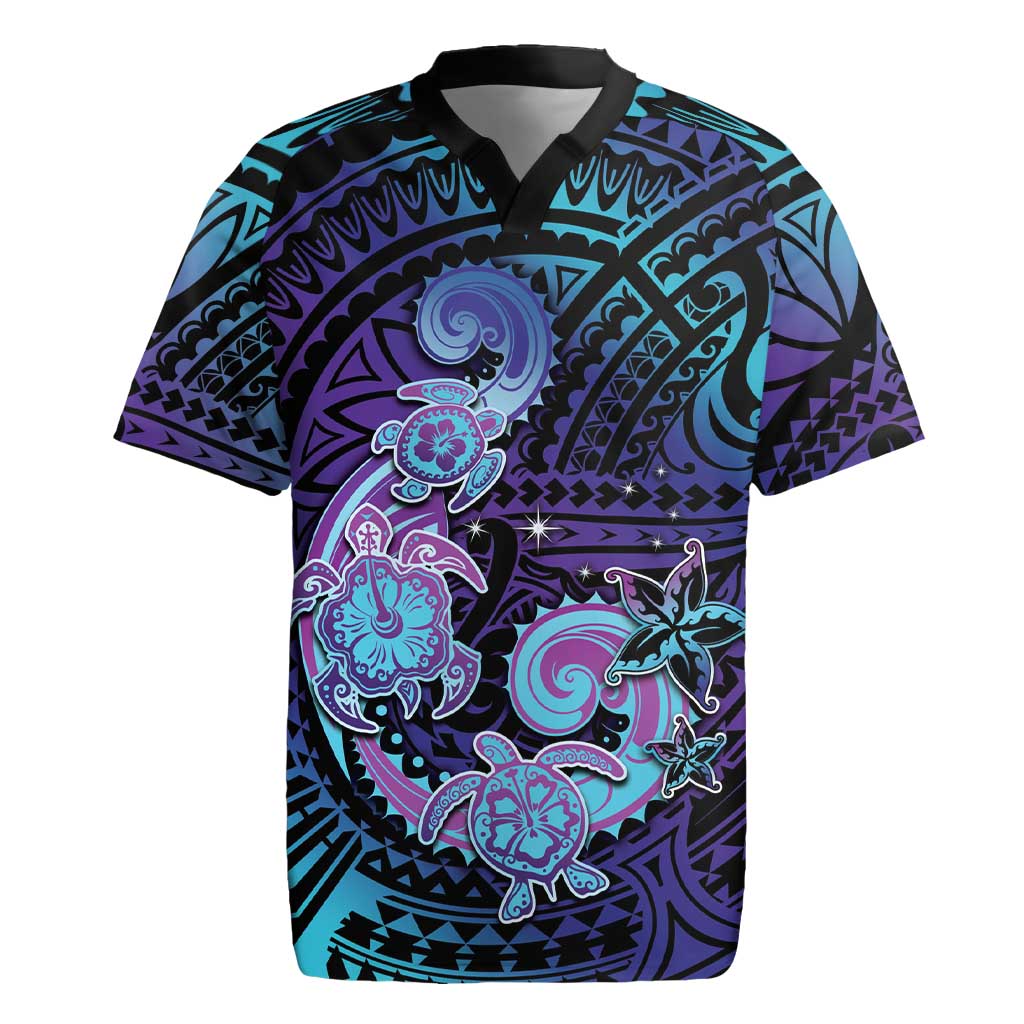 Hawaii Makahiki Turtle Rugby Jersey Spiral Polynesian Tattoo LT05 Purple - Polynesian Pride