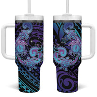 Hawaii Makahiki Turtle Tumbler With Handle Spiral Polynesian Tattoo LT05 One Size: 40 oz Purple - Polynesian Pride