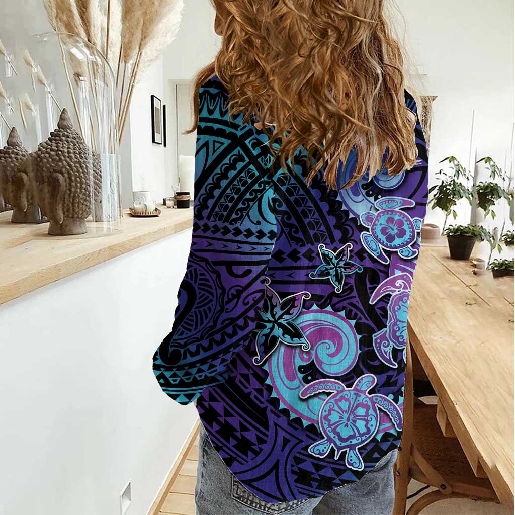 Hawaii Makahiki Turtle Women Casual Shirt Spiral Polynesian Tattoo LT05 - Polynesian Pride
