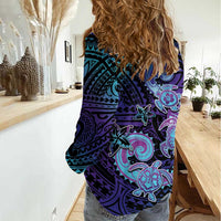 Hawaii Makahiki Turtle Women Casual Shirt Spiral Polynesian Tattoo LT05 - Polynesian Pride