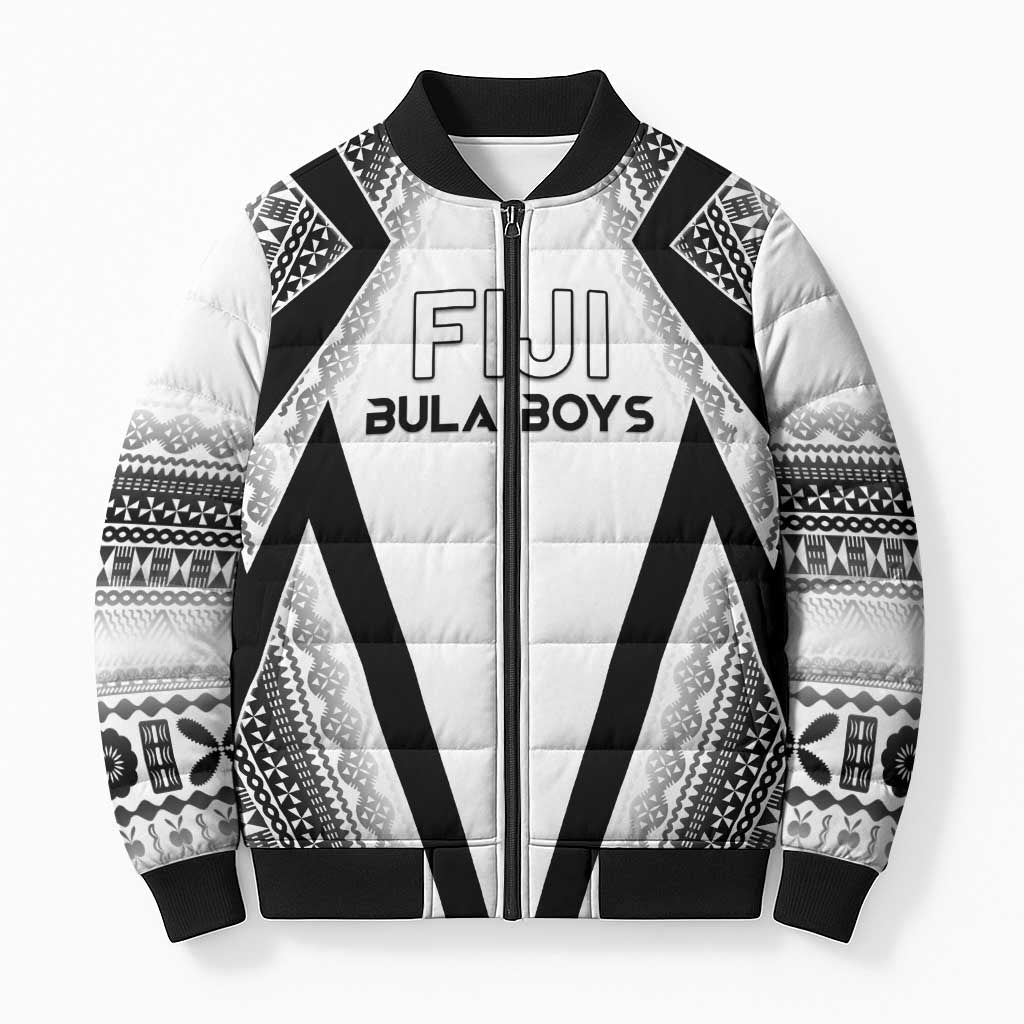 Custom Bula Fiji Football Bomber Puffer Jacket Go Champions LT05 Unisex White - Polynesian Pride