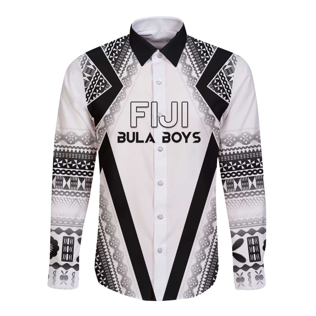 Custom Bula Fiji Football Long Sleeve Button Shirt Go Champions LT05 Unisex White - Polynesian Pride