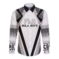 Custom Bula Fiji Football Long Sleeve Button Shirt Go Champions LT05 Unisex White - Polynesian Pride