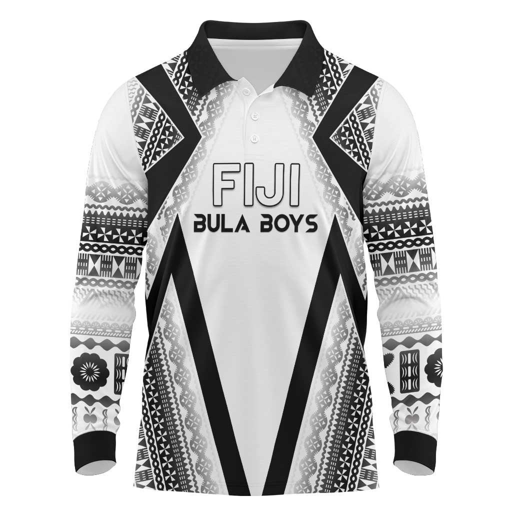 Custom Bula Fiji Football Long Sleeve Polo Shirt Go Champions LT05 White - Polynesian Pride