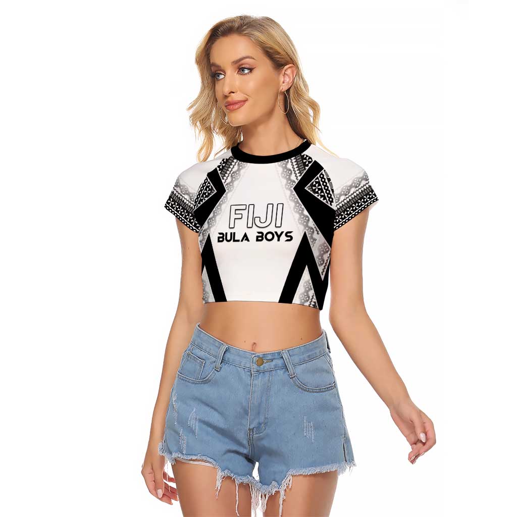 Custom Bula Fiji Football Raglan Cropped T Shirt Go Champions LT05 Female White - Polynesian Pride