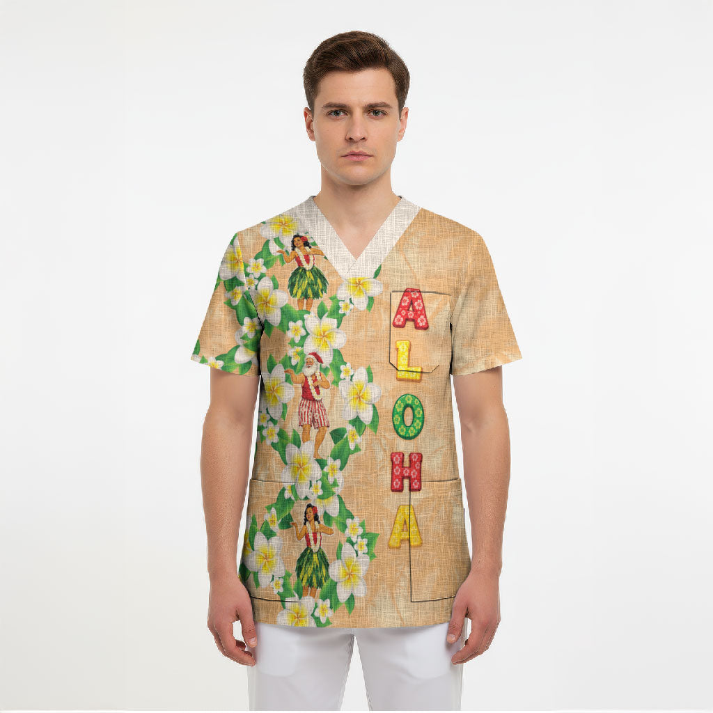 Aloha Hawaii Chilly Christmas Scrub Top Tropical Vibes