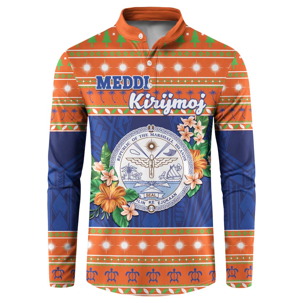 Marshall Islands Christmas Button Sweatshirt Marshallese Seal Meddi Kirijmoj LT05 Orange - Polynesian Pride