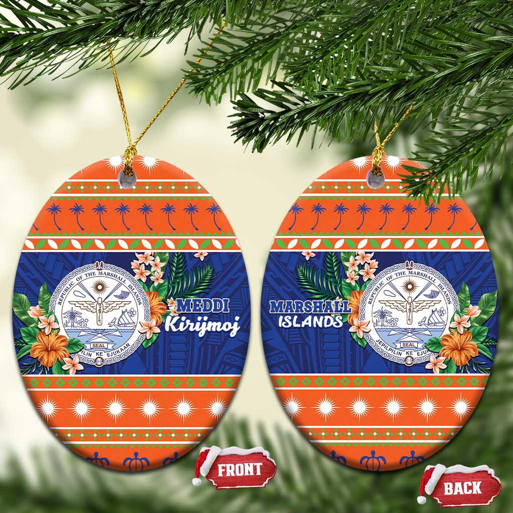 Marshall Islands Christmas Ceramic Ornament Marshallese Seal Meddi Kirijmoj LT05 Oval Orange - Polynesian Pride